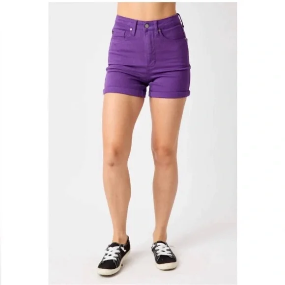 🏝️NEW!🏝️ JUDY BLUE | High Waist Tummy Control Purple Shorts - Style #150268 - Picture 1 of 6